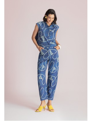 Γυναικείο cropped μπλε πουκάμισο με print - Moutaki 26.09.01