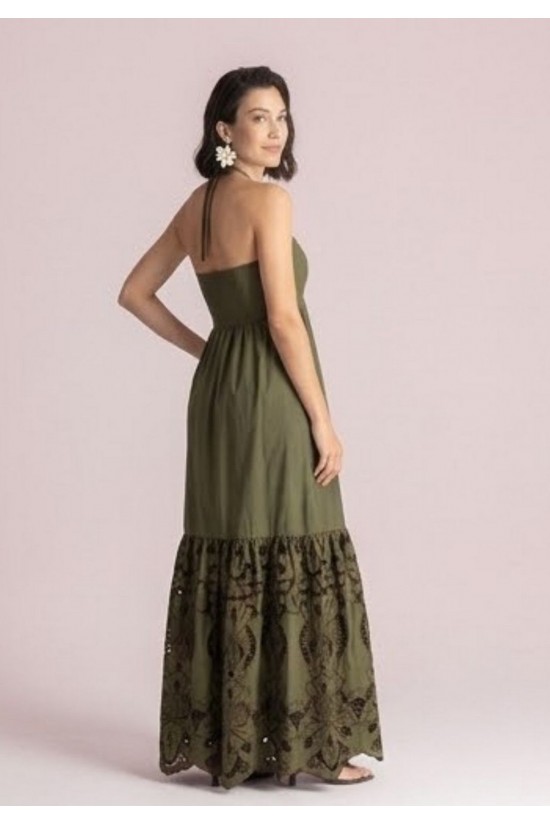 Γυναικείο μάξι χακί φόρεμα με κέντημα - Moutaki 26.07.77