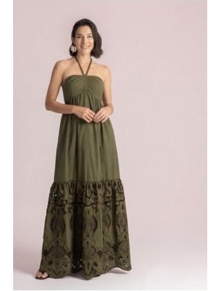 Γυναικείο μάξι χακί φόρεμα με κέντημα - Moutaki 26.07.77