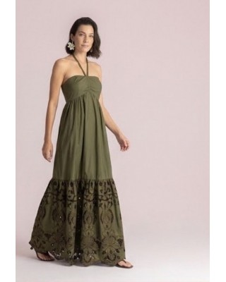 Γυναικείο μάξι χακί φόρεμα με κέντημα - Moutaki 26.07.77 Γυναικείο μάξι χακί φόρεμα με κέντημα - Moutaki 26.07.77