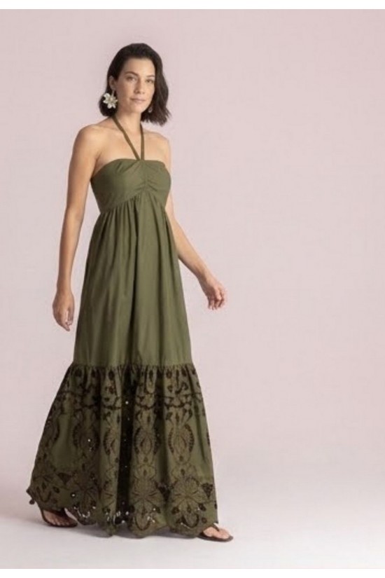 Γυναικείο μάξι χακί φόρεμα με κέντημα - Moutaki 26.07.77