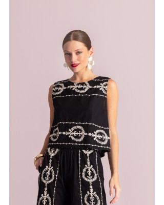 Γυναικεία μαύρη αμάνικη μπλούζα με κεντήματα - Moutaki 26.01.17