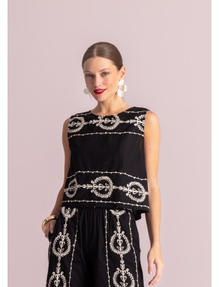 Γυναικεία μαύρη αμάνικη μπλούζα με κεντήματα - Moutaki 26.01.17