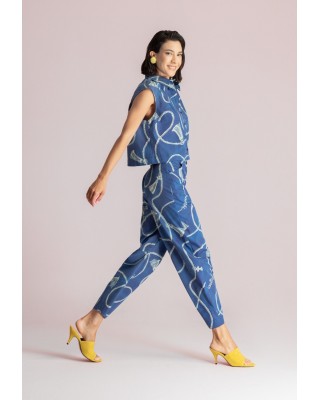 Γυναικείο μπλε slouchy παντελόνι με print - Moutaki 26.03.62