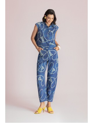 Γυναικείο μπλε slouchy παντελόνι με print - Moutaki 26.03.62