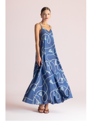 Γυναικείο μπλε αμάνικο φόρεμα με print - Moutaki 26.07.76
