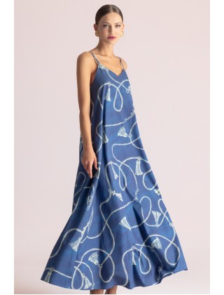 Γυναικείο μπλε αμάνικο φόρεμα με print - Moutaki 26.07.76