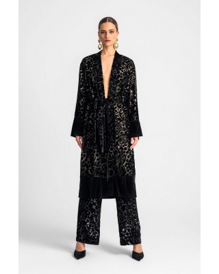 Γυναικείο μαύρο κιμονό με βελούδινες λεπτομέρειες - Moutaki 25.06.110 Γυναικείο μαύρο κιμονό με βελούδινες λεπτομέρειες - Moutaki 25.06.110