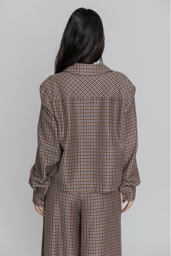 Γυναικείο καφέ cropped καρό πουκάμισο - Moutaki 25.09.143 Γυναικείο καφέ cropped καρό πουκάμισο - Moutaki 25.09.143