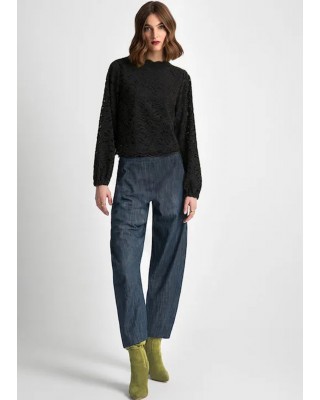 Γυναικεία μαύρη δαντελωτή μπλούζα - Moutaki 25.01.124