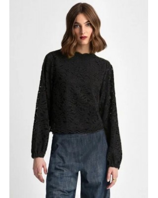 Γυναικεία μαύρη δαντελωτή μπλούζα - Moutaki 25.01.124