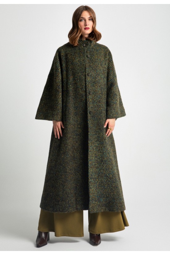 Γυναικείο χακί oversized παλτό με ζώνη - Moutaki 25.06.139 Γυναικείο χακί oversized παλτό με ζώνη - Moutaki 25.06.139