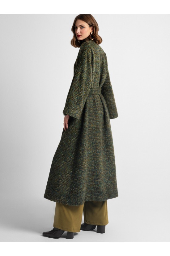 Γυναικείο χακί oversized παλτό με ζώνη - Moutaki 25.06.139 Γυναικείο χακί oversized παλτό με ζώνη - Moutaki 25.06.139