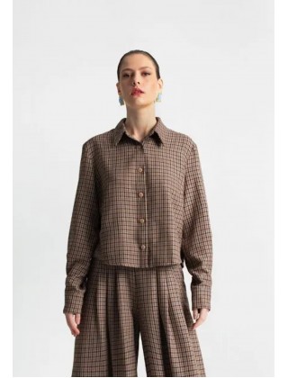 Γυναικείο καφέ cropped καρό πουκάμισο - Moutaki 25.09.143