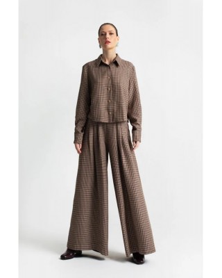 Γυναικείο καφέ cropped καρό πουκάμισο - Moutaki 25.09.143 Γυναικείο καφέ cropped καρό πουκάμισο - Moutaki 25.09.143