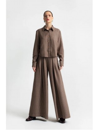 Γυναικείο καφέ cropped καρό πουκάμισο - Moutaki 25.09.143