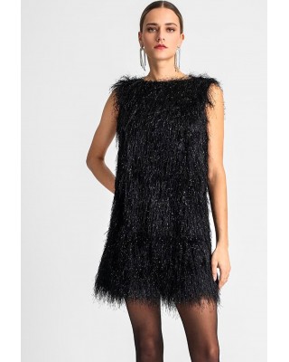 Γυναικείο μίνι μαύρο φόρεμα με κρόσσια - Moutaki 25.07.125