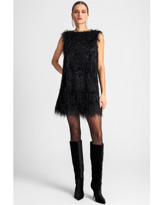 Γυναικείο μίνι μαύρο φόρεμα με κρόσσια - Moutaki 25.07.125