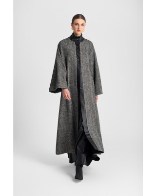 Γυναικείο μάξι γκρι παλτό με μανίκια κιμονό - Moutaki 25.06.136