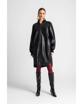 Γυναικείο μαύρο δερμάτινο παλτό - Moutaki 25.06.107 Γυναικείο μαύρο δερμάτινο παλτό - Moutaki 25.06.107