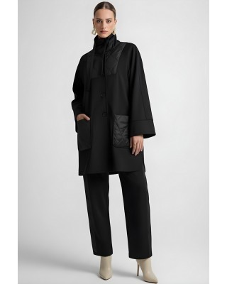 Γυναικείο μαύρο παλτό με καπιτονέ λεπτομέρειες - Moutaki 25.06.106