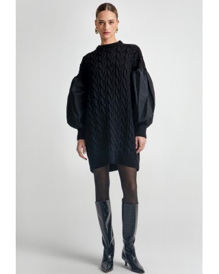 Γυναικείο μαύρο πλεκτό φόρεμα - Moutaki 25.KN7.103