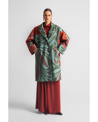 Γυναικείο χακί παλτό με print - Moutaki 25.06.152 Γυναικείο χακί παλτό με print - Moutaki 25.06.152