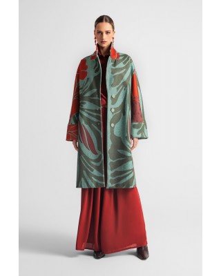 Γυναικείο χακί παλτό με print - Moutaki 25.06.152 Γυναικείο χακί παλτό με print - Moutaki 25.06.152