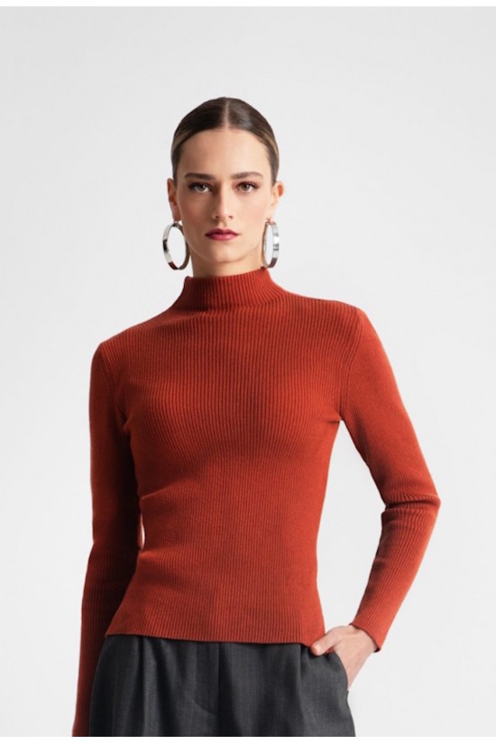 Γυναικεία πλεκτή μακρυμάνικη rib μπλούζα - Moutaki 25.KN1.119