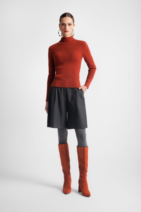 Γυναικεία πλεκτή μακρυμάνικη rib μπλούζα - Moutaki 25.KN1.119