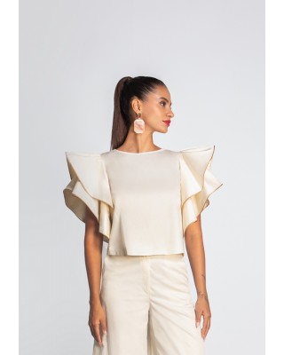 Γυναικεία cropped μπλούζα με ruffle μανίκια - Moutaki 25.01.68