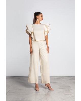 Γυναικεία cropped μπλούζα με ruffle μανίκια - Moutaki 25.01.68