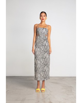 Γυναικείο midi φόρεμα με tropical μοτίβο - Moutaki 25.07.44