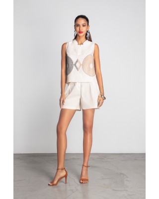 Γυναικείο μπεζ ψηλόμεσο λινό σορτς - Moutaki 25.03.63