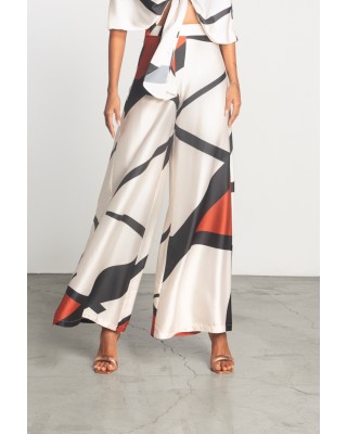 Γυναικεία σατέν εκρού παντελόνα με print - Moutaki 25.03.27