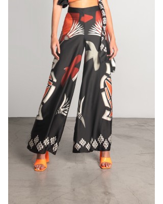 Γυναικεία μαύρη παντελόνα με print - Moutaki 25.03.28