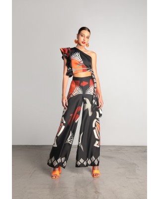 Γυναικεία μαύρη παντελόνα με print - Moutaki 25.03.28