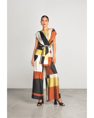 Γυναικεία σατέν παντελόνα με print - Moutaki 25.03.04