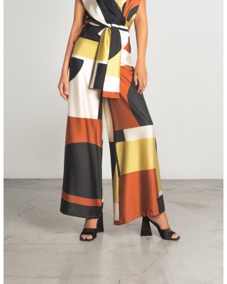 Γυναικεία σατέν παντελόνα με print - Moutaki 25.03.04