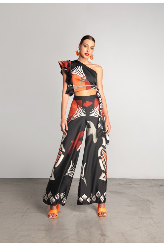 Γυναικείο μαύρο wrap top με print - Moutaki 25.01.09A