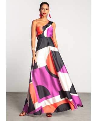 Γυναικείο μάξι εμπριμέ φόρεμα με έναν ώμο - Moutaki 25.07.83