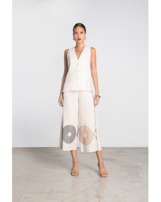 Γυναικείο μπεζ λινό γιλέκο - Moutaki 25.06.29