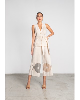 Γυναικείο μπεζ λινό γιλέκο - Moutaki 25.06.29