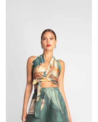 Γυναικείο σατέν wrap top με print - Moutaki 25.01.07