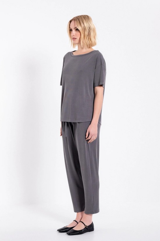 Γυναικείο γκρι rib sandwashed παντελόνι - Philosophy TR44551
