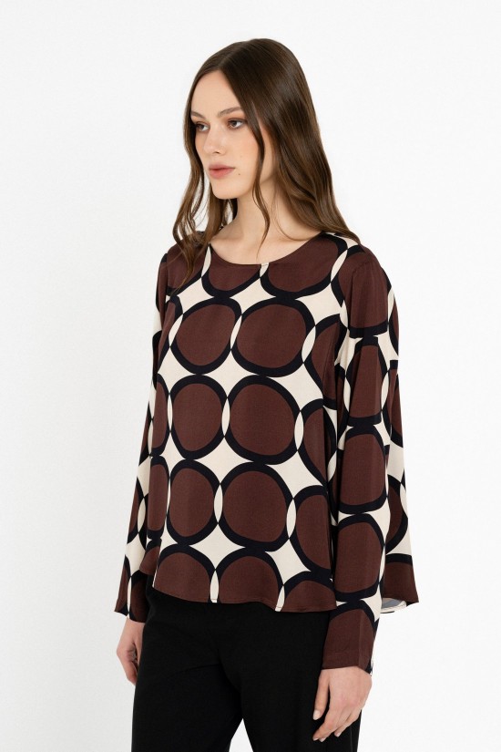 Γυναικεία καφέ μπλούζα satin print - Philosophy BL12076 Γυναικεία καφέ μπλούζα satin print - Philosophy BL12076