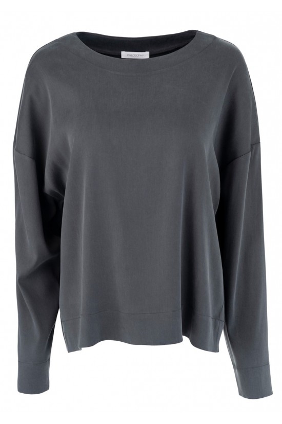 Γυναικεία γκρι μπλούζα satin sandwashed - Philosophy BL12088
