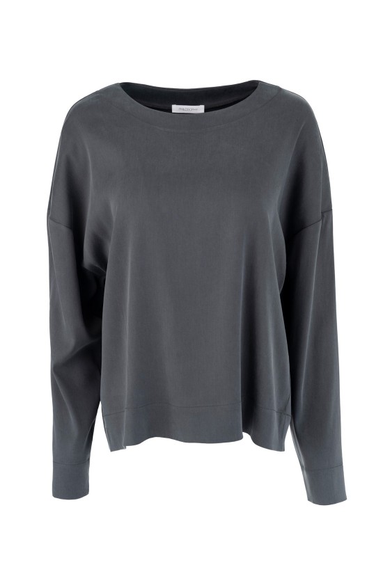 Γυναικεία γκρι μπλούζα satin sandwashed - Philosophy BL12088