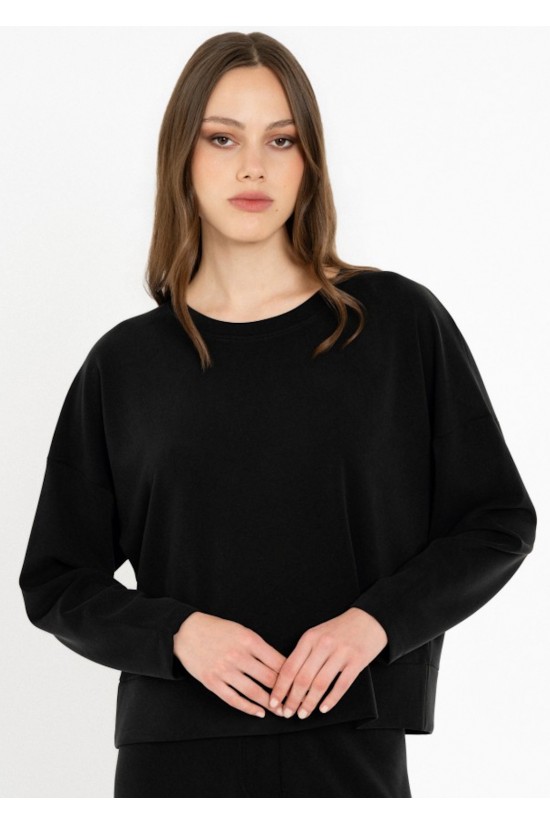 Γυναικεία μαύρη μπλούζα heavy rib - Philosophy BL12079 Γυναικεία μαύρη μπλούζα heavy rib - Philosophy BL12079
