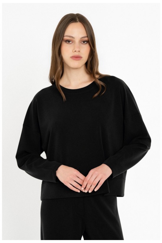 Γυναικεία μαύρη μπλούζα heavy rib - Philosophy BL12079 Γυναικεία μαύρη μπλούζα heavy rib - Philosophy BL12079